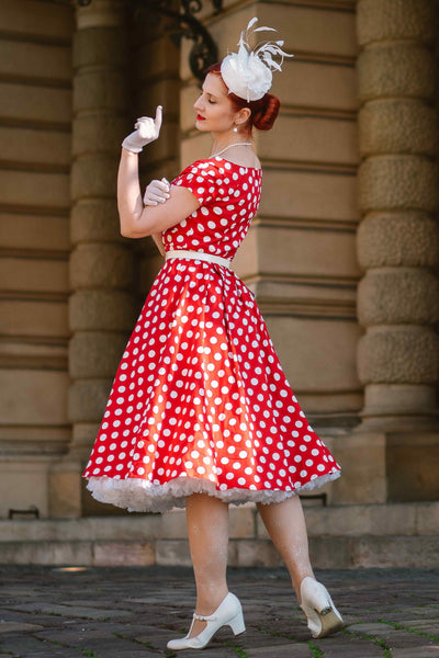 Retro Off Shoulder Red Polka Dot Swing Dress