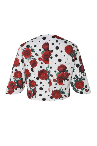 Back view of Retro Polka Dot & Rose Bolero Jacket