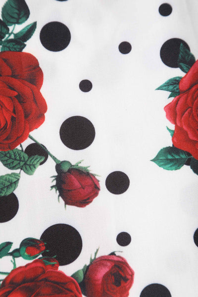Close up view of Retro Polka Dot & Rose Bolero Jacket