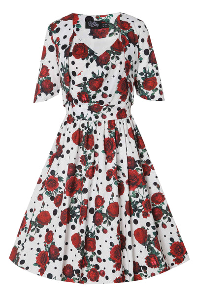 Front view of Retro Polka Dot & Rose Bolero Jacket