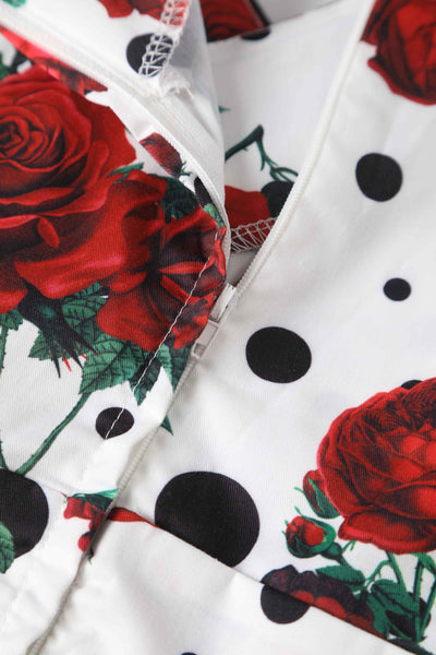 Close up view of Retro Polka Dot & Rose Bolero Jacket
