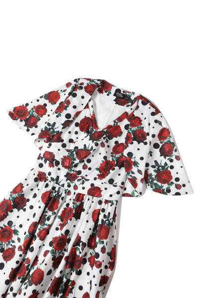 CLose up view of Retro Polka Dot & Rose Bolero Jacket