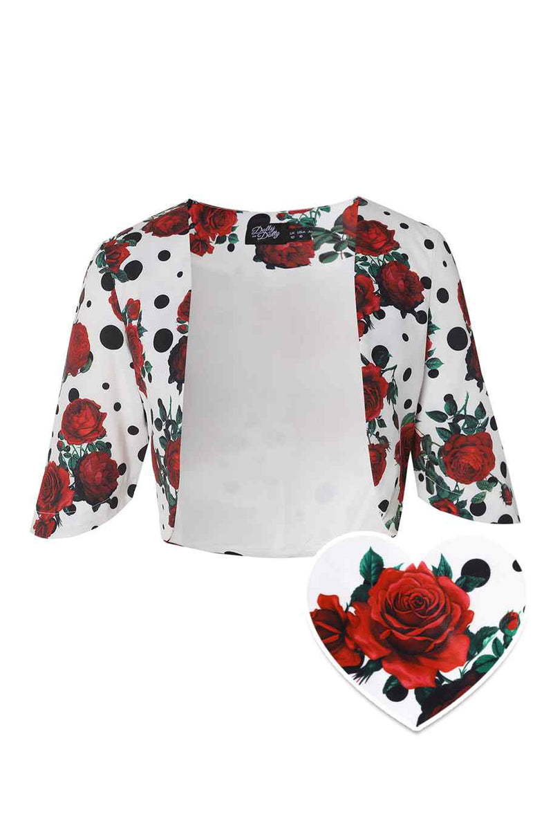 Front view of Retro Polka Dot & Rose Bolero Jacket