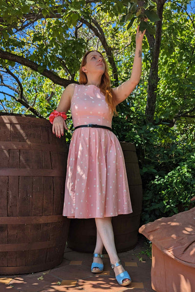 Retro Polka Dot Dress in Pale Pink & White