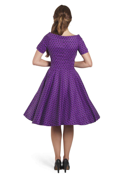 Model photo of Retro Polka Dot Swing Dress in Purple