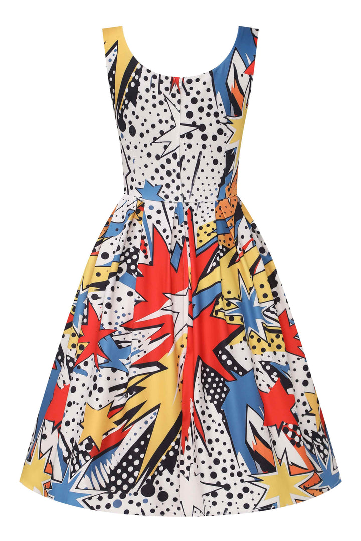 strapless open back dress Retro Pop Art Explosion Swing Dress