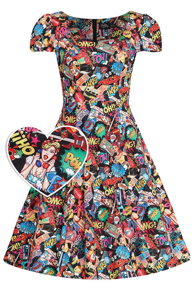 Retro Pop Art Short Sleeved Swing Dress