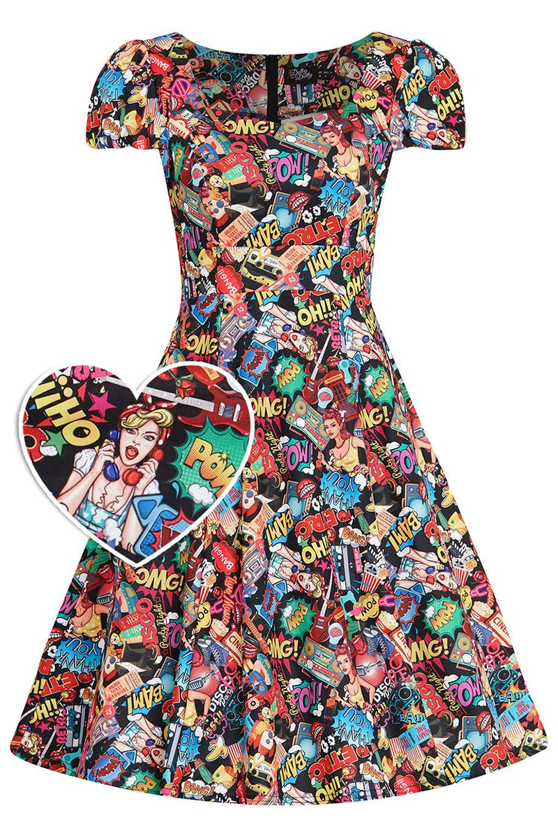 Retro Pop Art Short Sleeved Swing Dress