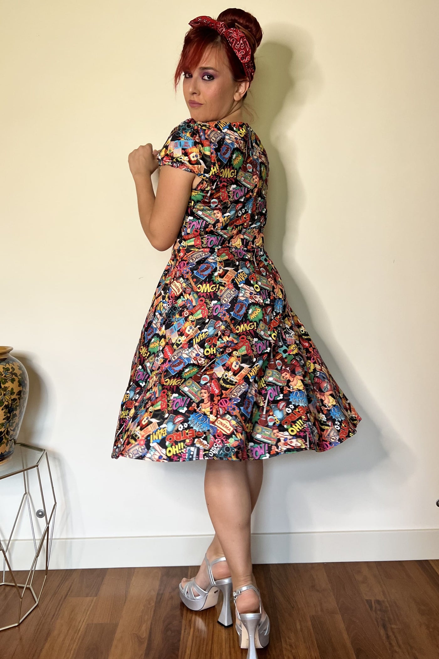 Retro Pop Art Short Sleeved Swing Dress
