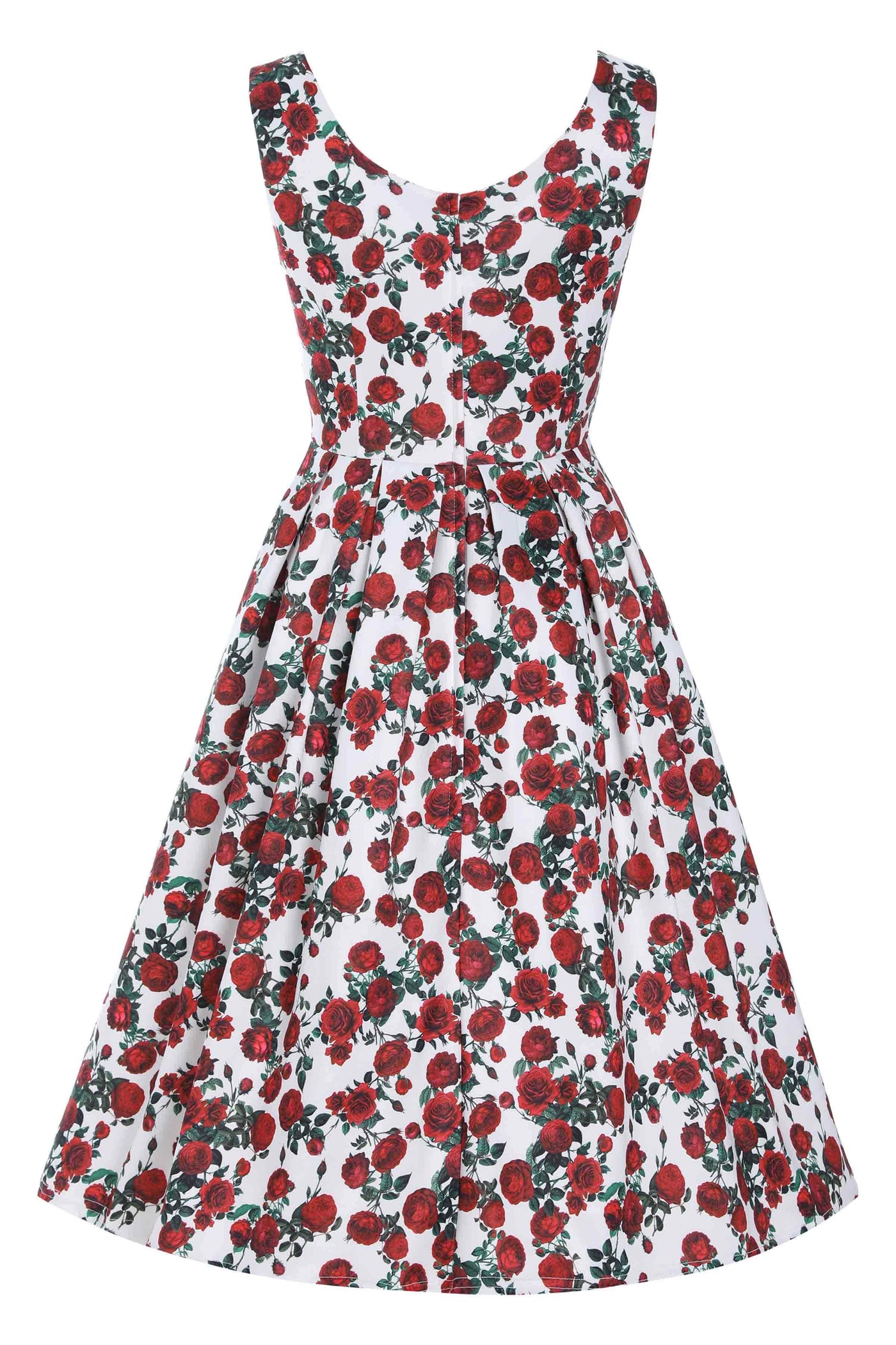 Back view of Retro Red Rose Dress In White