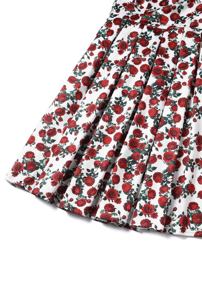 Close up view of Retro Red Rose Dress In White