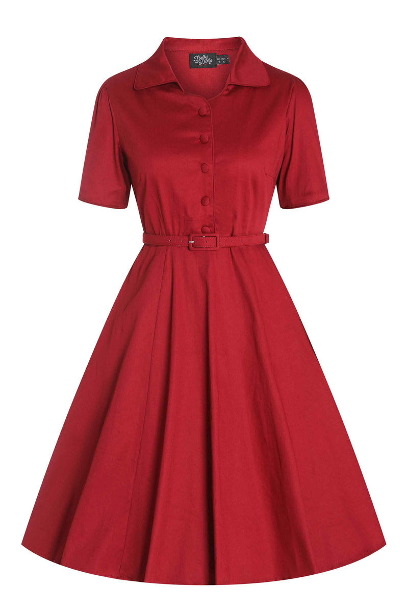 Front view of Retro Red Shirt Dress