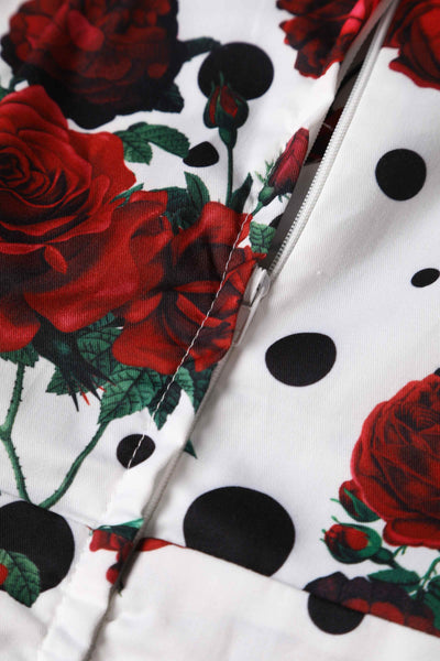 Close up view of Retro Rose & Polk Dot Circle Dress