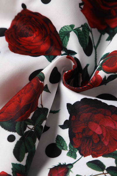 Close up view of Retro Rose & Polk Dot Circle Dress