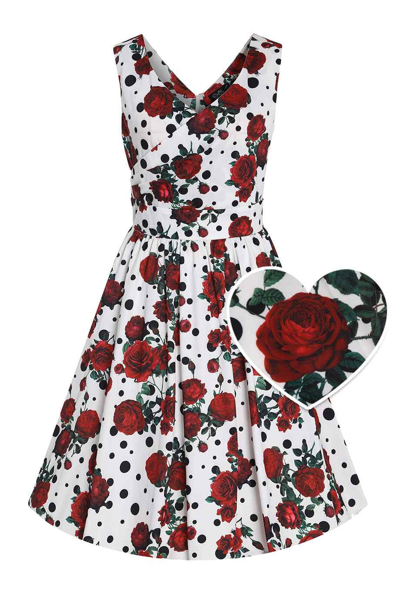 Front view of Retro Rose & Polk Dot Circle Dress
