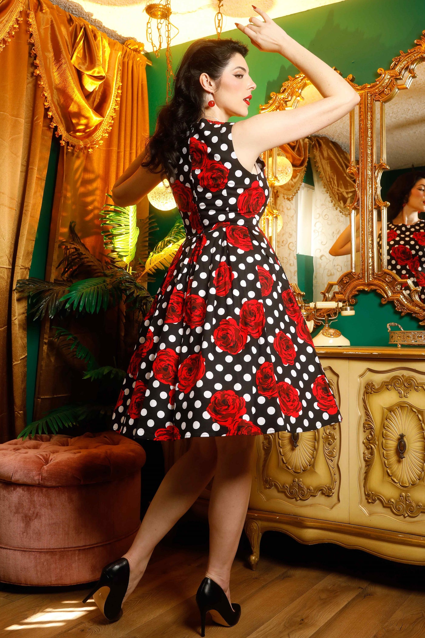 red retro dress 50s Christmas Lace with Sequin Velvet Vintage Red / S Reduce Costs With Factory Direct Sourcing Annie Retro Swing Dress in