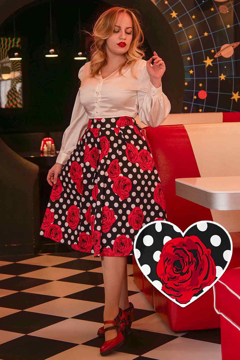 Carolyn Retro Swing Skirt in Roses Polka Dots