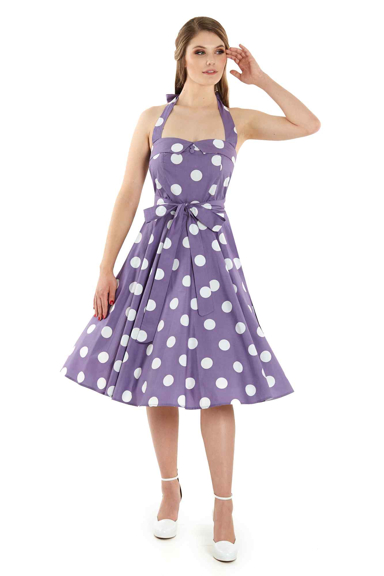 Sophie Rockabilly 50's Dress in Purple Polka Dot Print