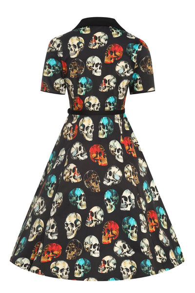 Back view of Rockabilly Black Skull Shirt Dress