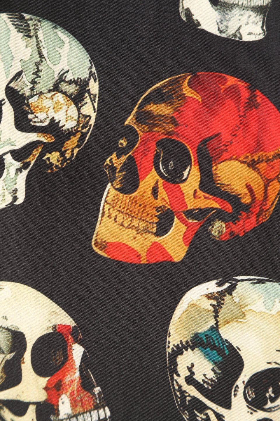 Close up view of Rockabilly Black Skull Shirt Dress