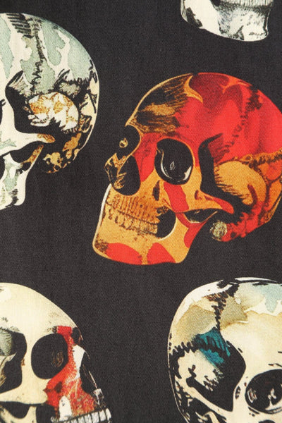 Close up view of Rockabilly Black Skull Shirt Dress