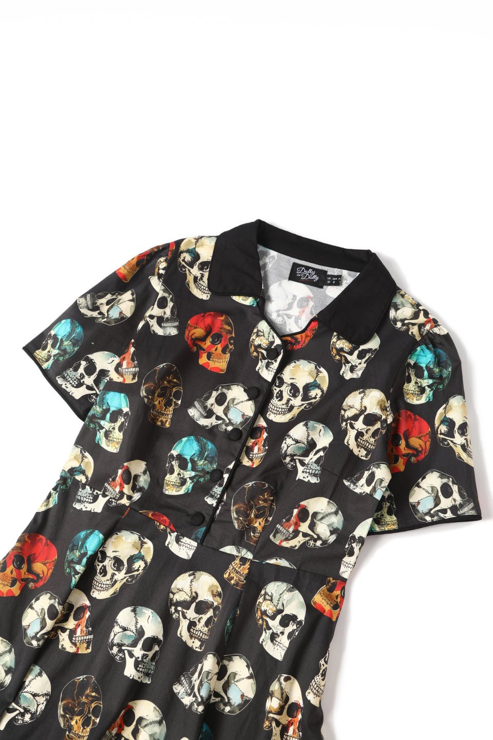 Close up view of Rockabilly Black Skull Shirt Dress