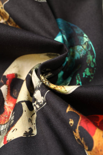 Close up view of Rockabilly Black Skull Shirt Dress