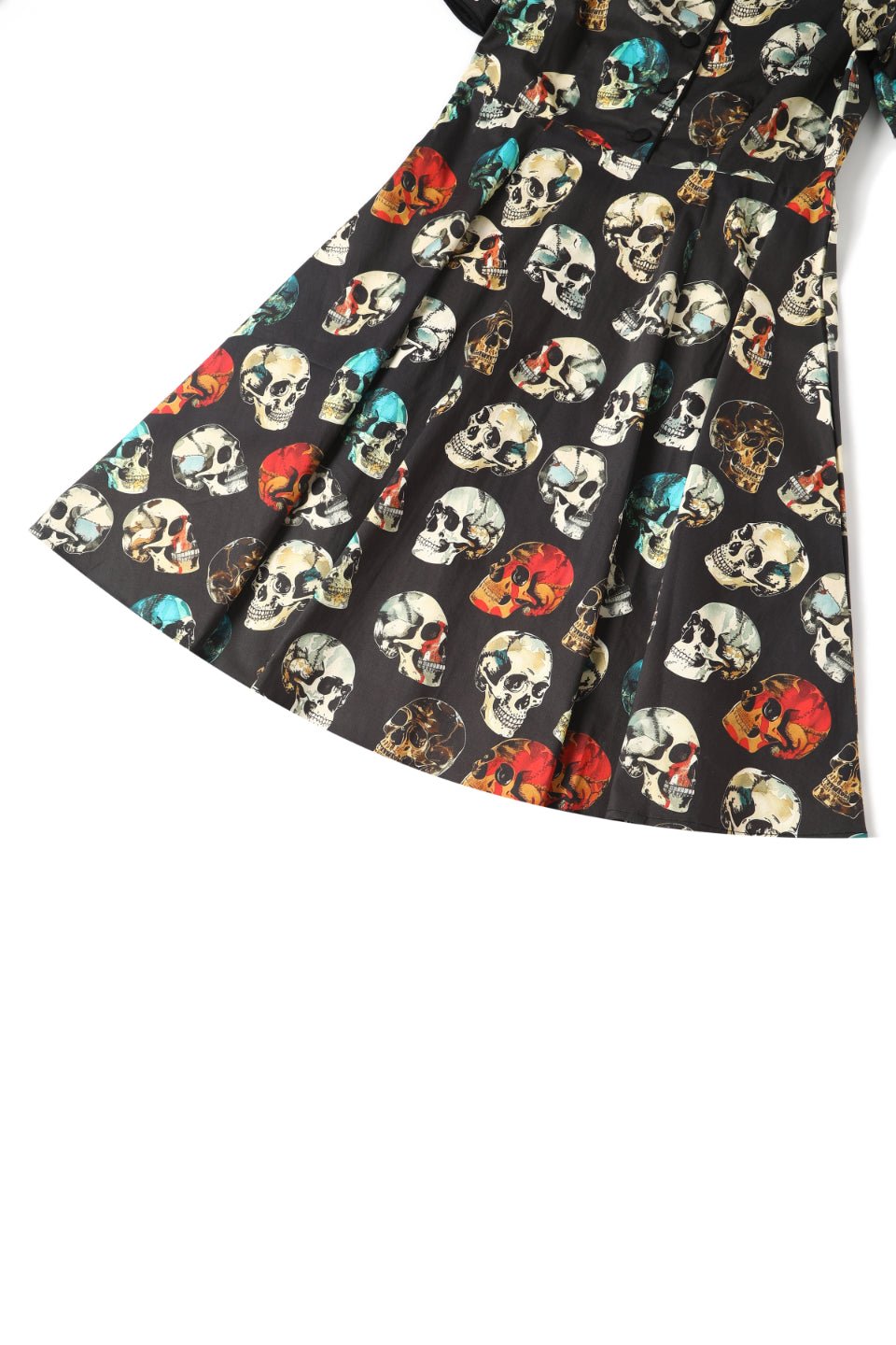 Close up view of Rockabilly Black Skull Shirt Dress
