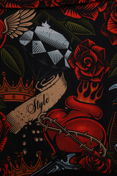 Close up view of Rockabilly Guns N Roses Roll Collar Dress