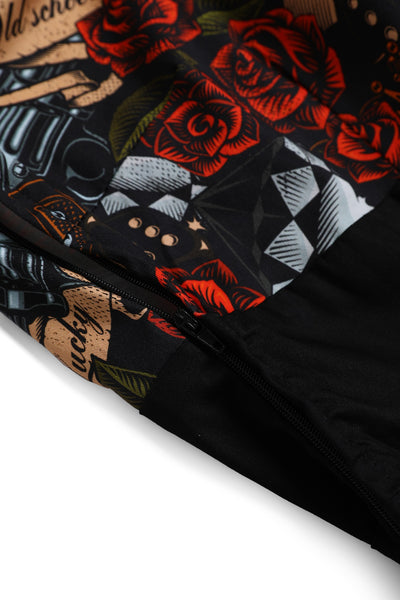 Close up view of Rockabilly Guns N Roses Roll Collar Dress