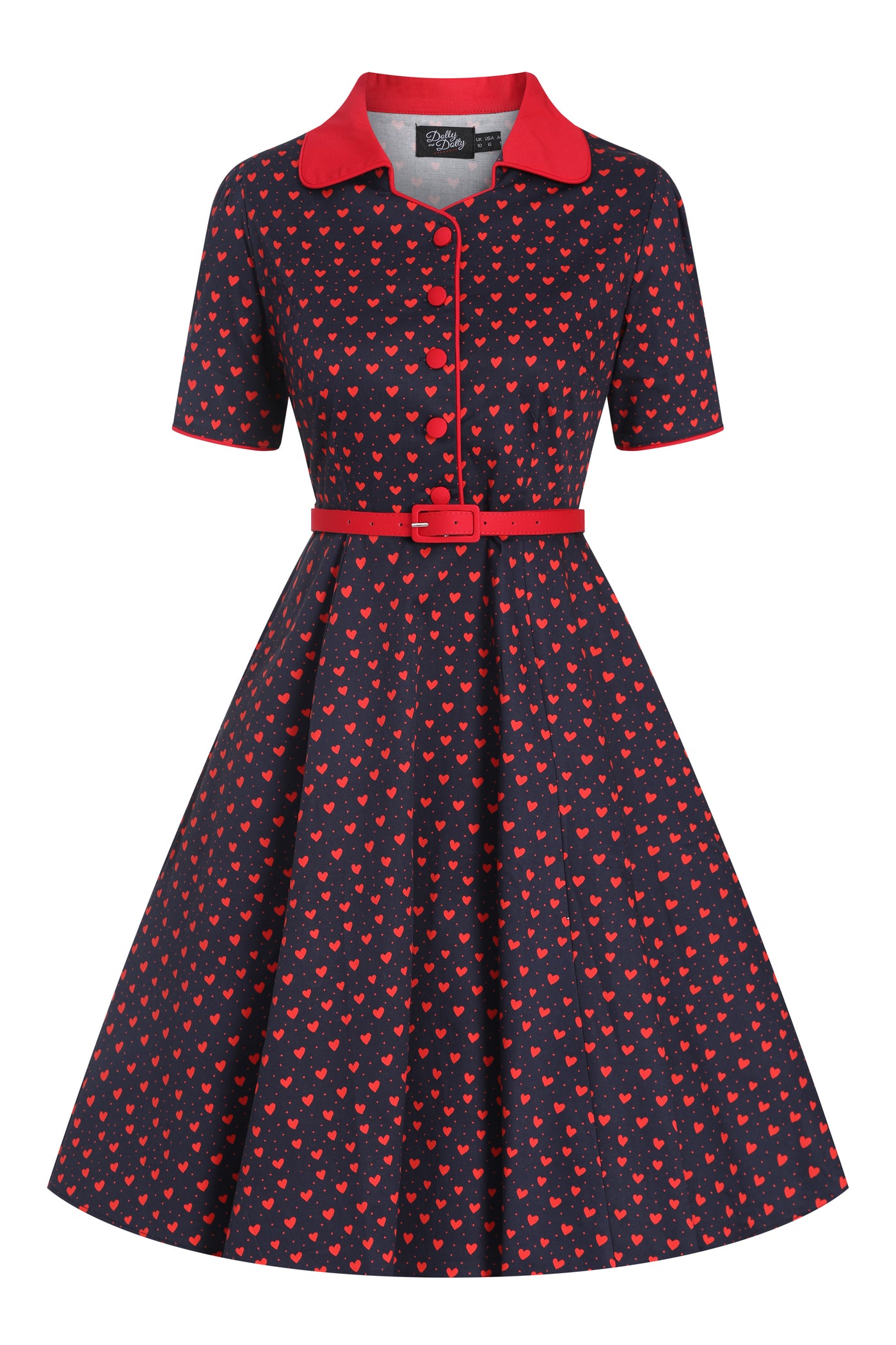 Front view of Rockabilly Heart Shirt Dress
