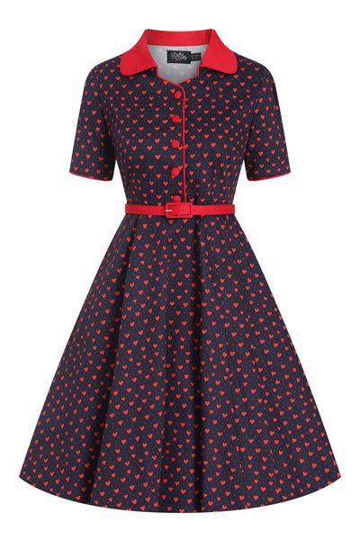Front view of Rockabilly Heart Shirt Dress