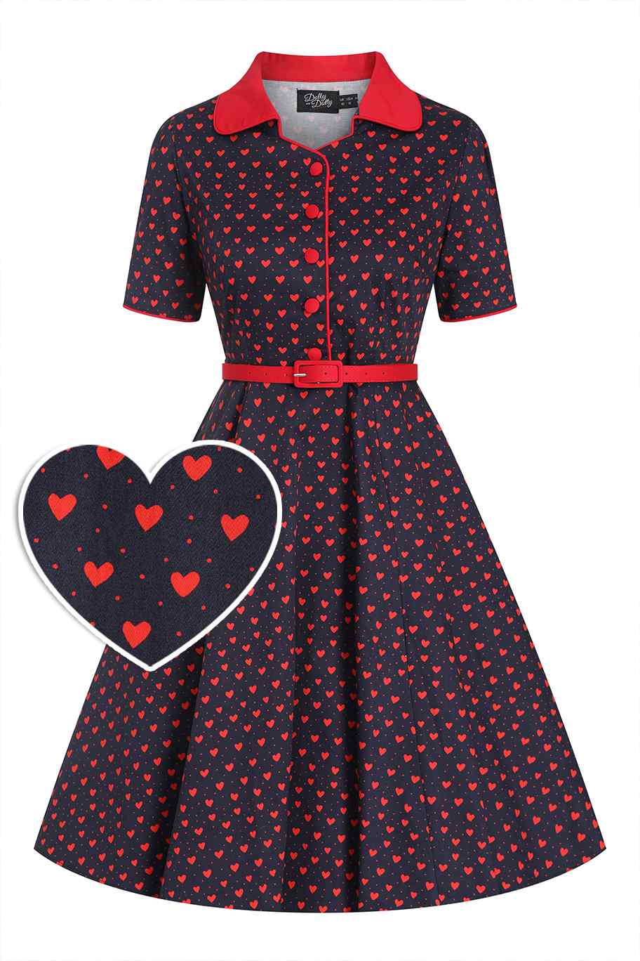 Front view of Rockabilly Heart Shirt Dress