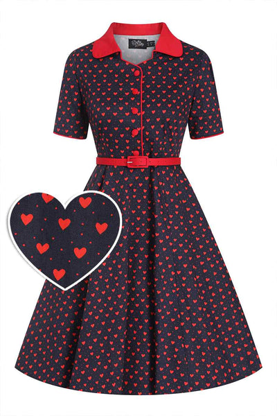 Front view of Rockabilly Heart Shirt Dress