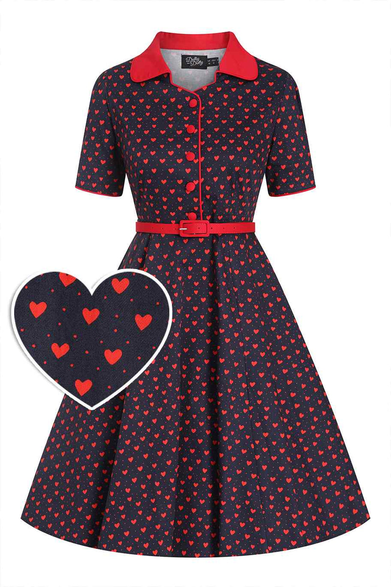 Front view of Rockabilly Heart Shirt Dress