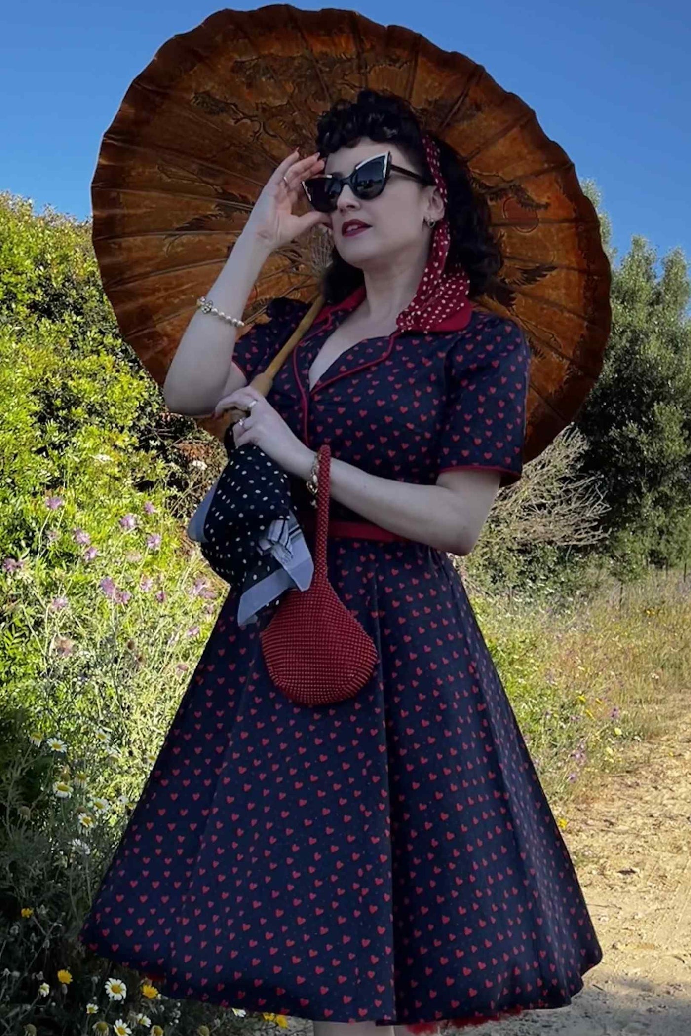 A model wearing a Rockabilly Heart Shirt Dress