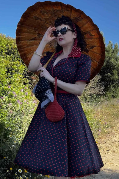 A model wearing a Rockabilly Heart Shirt Dress
