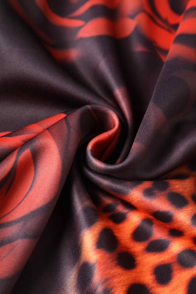 Close up view of Rockabilly Leopard Rose Midi Dress