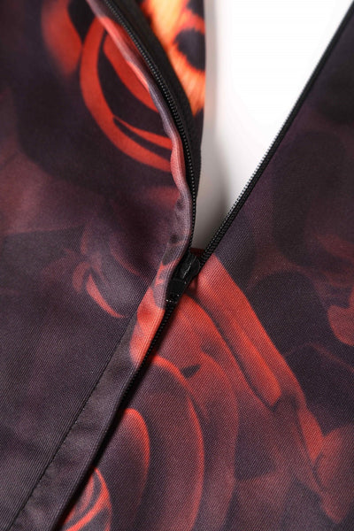 Close up view of Rockabilly Leopard Rose Midi Dress