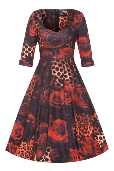 Rockabilly Leopard Rose Midi Dress