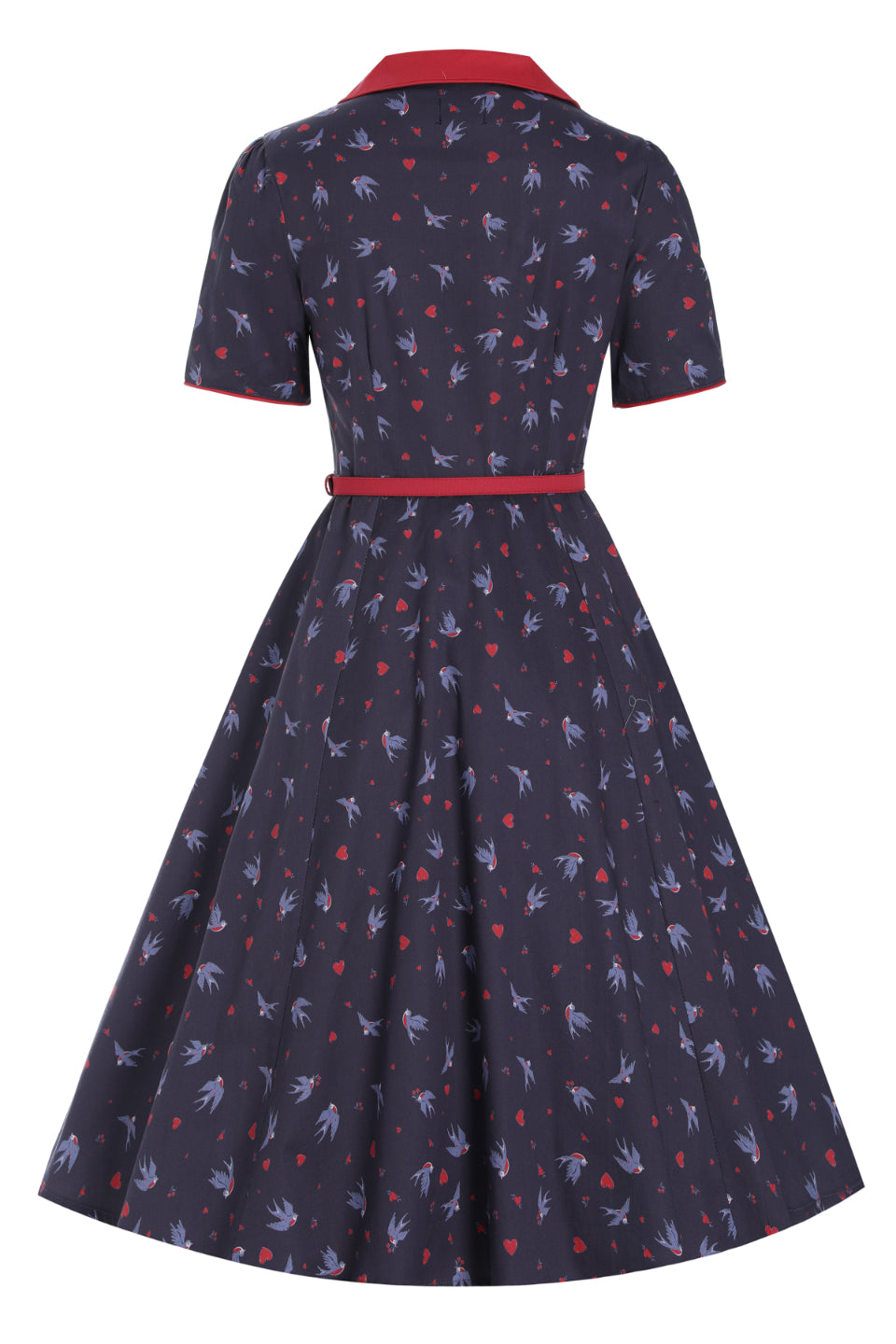 Back view of Navy Blue Swallow Shirt Dress