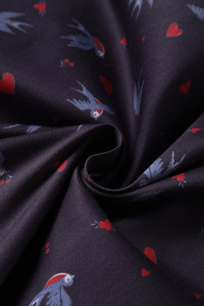 Close up view of Navy Blue Swallow Shirt Dress
