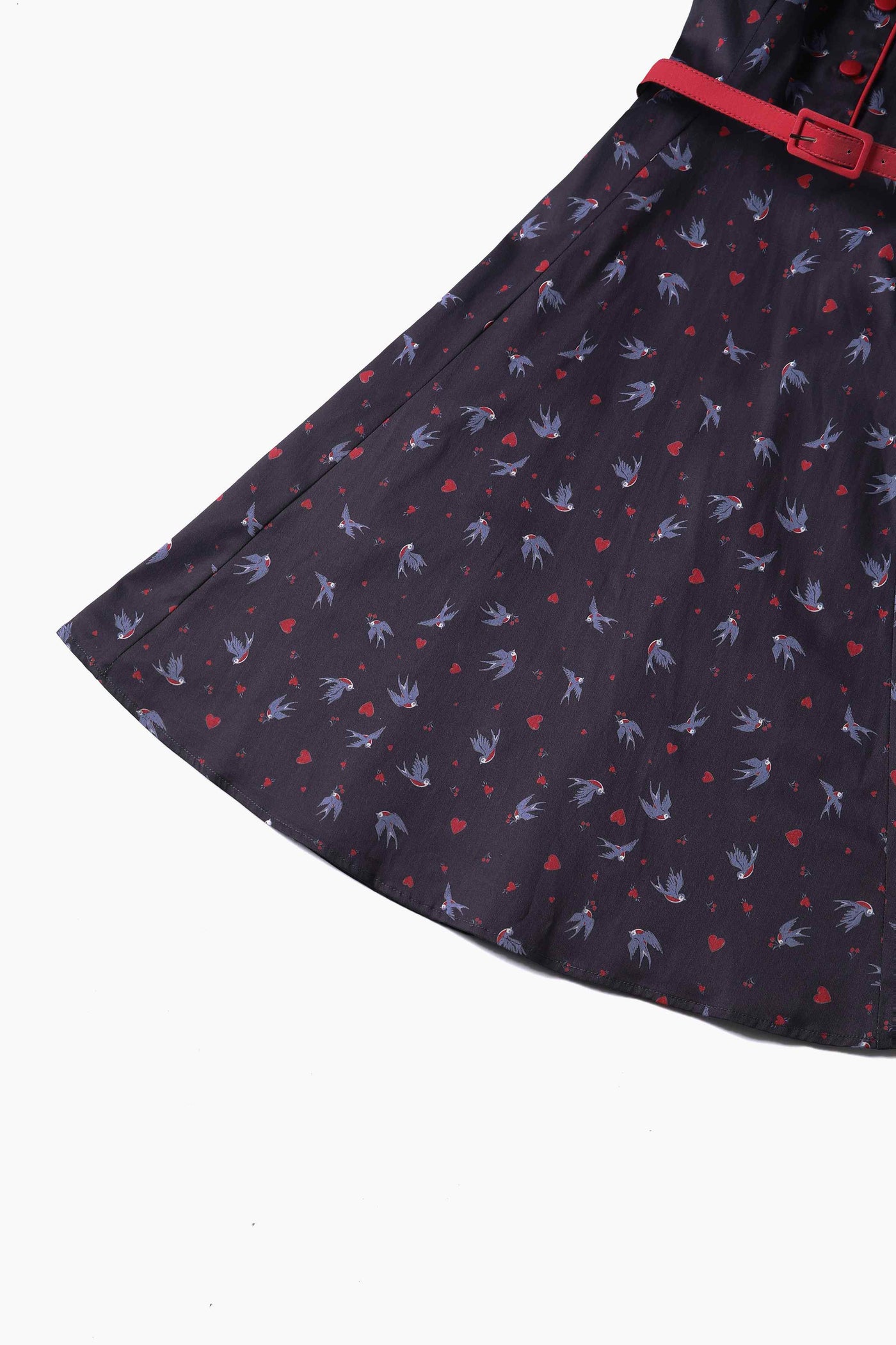 Close up view of Navy Blue Swallow Shirt Dress