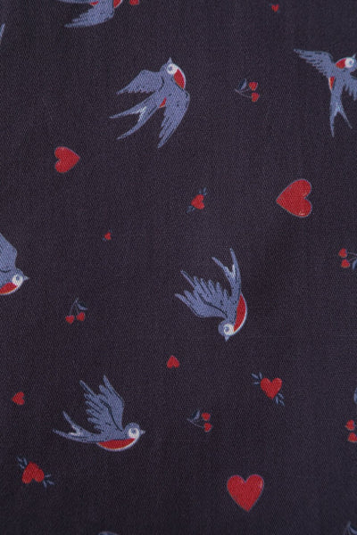 Close up view of Navy Blue Swallow Shirt Dress