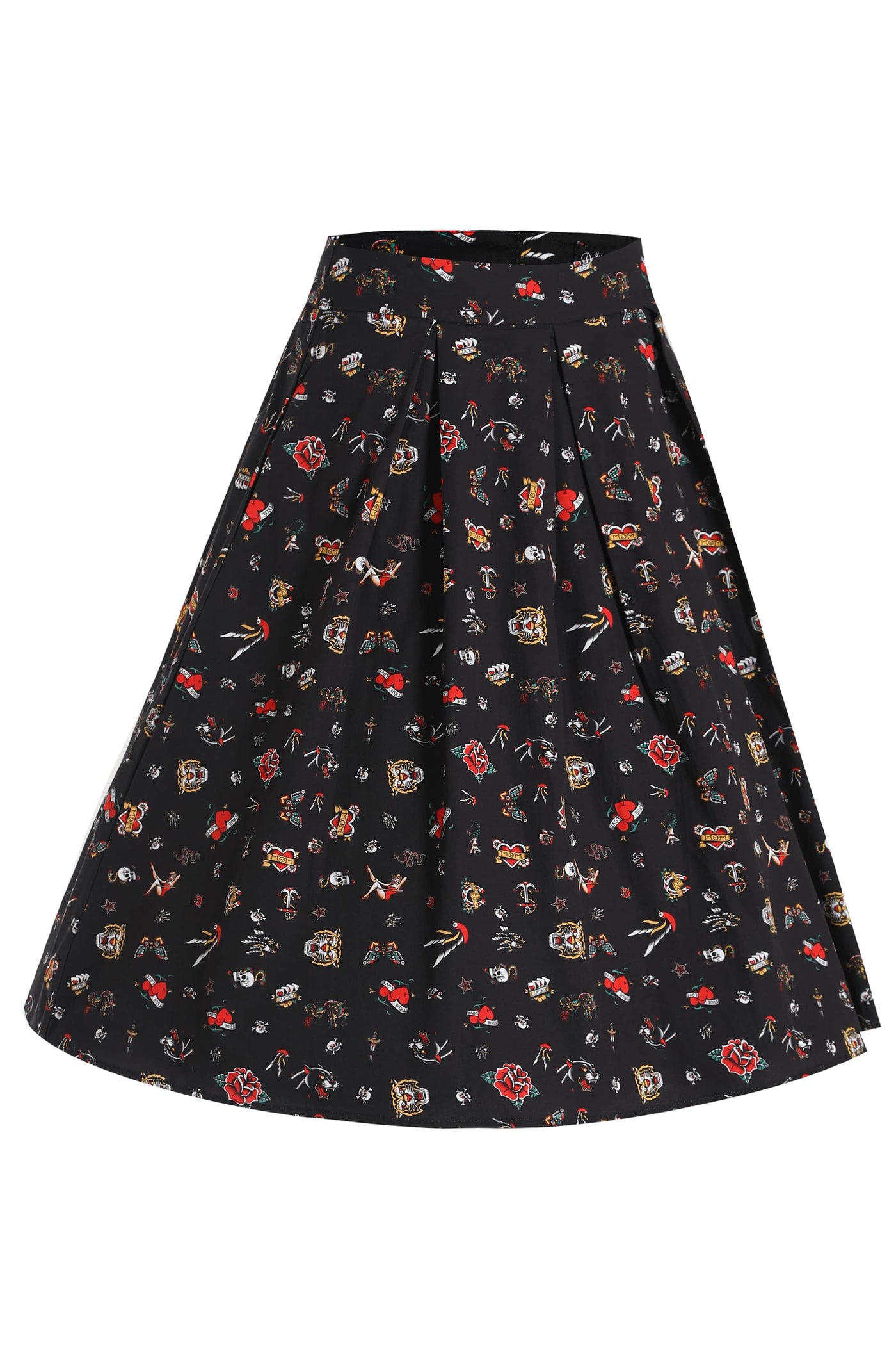 Rockabilly Old School Tattoo Flared Skirt