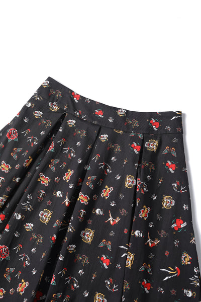 Rockabilly Old School Tattoo Flared Skirt