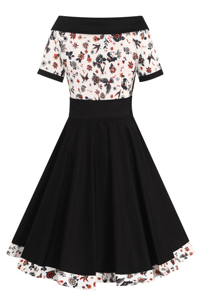 Back view of Rockabilly Old School Tattoo Roll Collar Dress