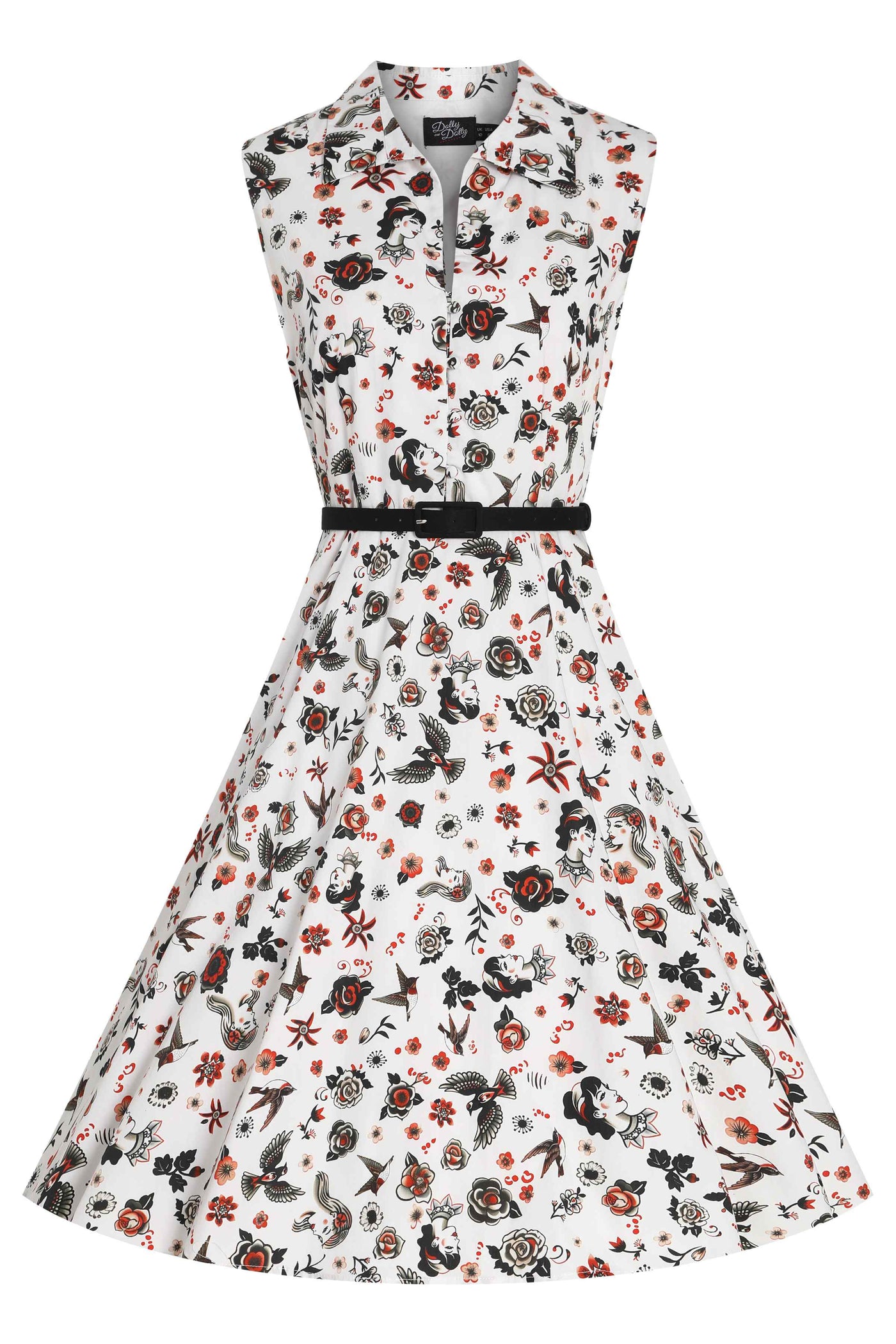 Front view of Rockabilly Old School Tattoo Shirt Dress