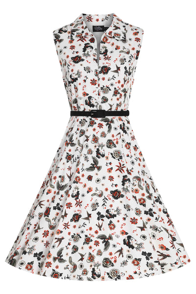 Front view of Rockabilly Old School Tattoo Shirt Dress