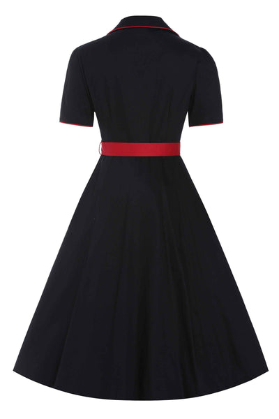 Back view of Rockabilly Panther Embroidery Shirt Dress